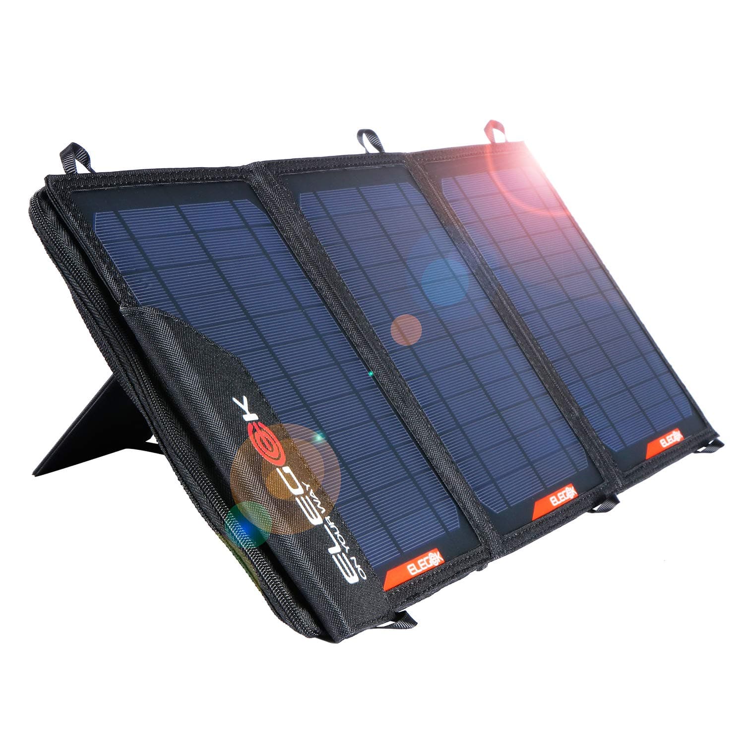 Foldable Solar Panel Charger 21W Folding Solar Panel USB + DC Output ELEGEEK Solar Charger with Adjustable Stand and Zipper Storage Bag for Cellphone iPad Gopro Camera Car Battery Emergency