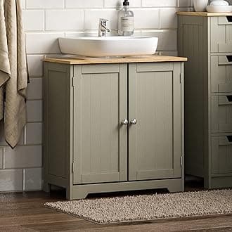 Bath Vida Priano Under Sink Bathroom Cabinet Floor Standing Storage Cupboard Basin Unit, Grey & Oak