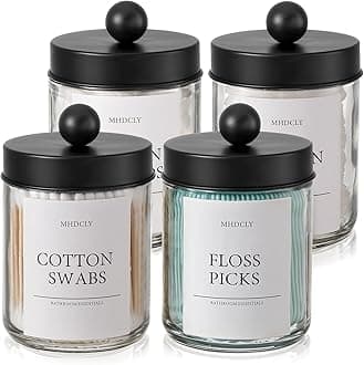 Bathroom Organizers and Storage,4 Pack Bathroom Accessories,Bathroom Decor,Home Decor,Bathroom Storage and Organization,Qtip Holder for Room Decor Aesthetic (Black lids)