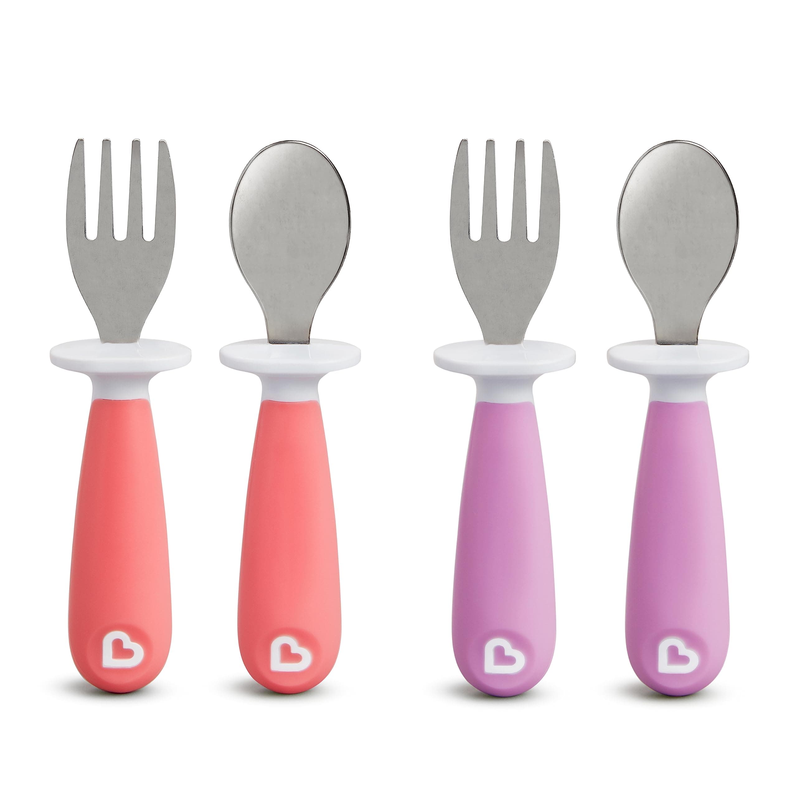 Raise™ Toddler Fork and Spoon Utensil Set, Rest Keeps Tip Off Table, BPA Free, 4 Pack, Pink/Purple