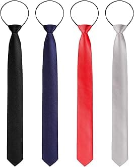 4 Pieces Zipper Ties for Men Adjustable Men's Neckties Zip on Tie for Men Zipper Skinny Necktie Clip on Slim Tie Black Navy Silver Grey Red, One Size