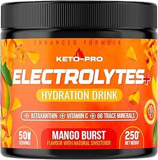 Keto-Pro Keto Electrolytes 250g - 50 Servings | Electrolyte Powder & Salts with Astaxanthin | Supporting Fasting, Health & Fitness Goals | Mango Flavour