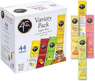 4C Powder Drink Mix Packets, Iced Tea Variety 1 Pack, 44 Count, Singles Stix On the Go, Refreshing Sugar Free Water Flavorings