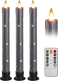 Da by 3 Pcs Flickering Flameless Battery Operated Taper Candle-Window Candles with Remote and Time-LED 3D Dynamic Flame-9.6 Inches for Wedding, Party,Home Decoration-Grey