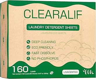 Laundry Detergent Sheets up to 160 Loads (80sheets), Unscented, Laundry Detergent Strips Eco Friendly & Hypoallergenic