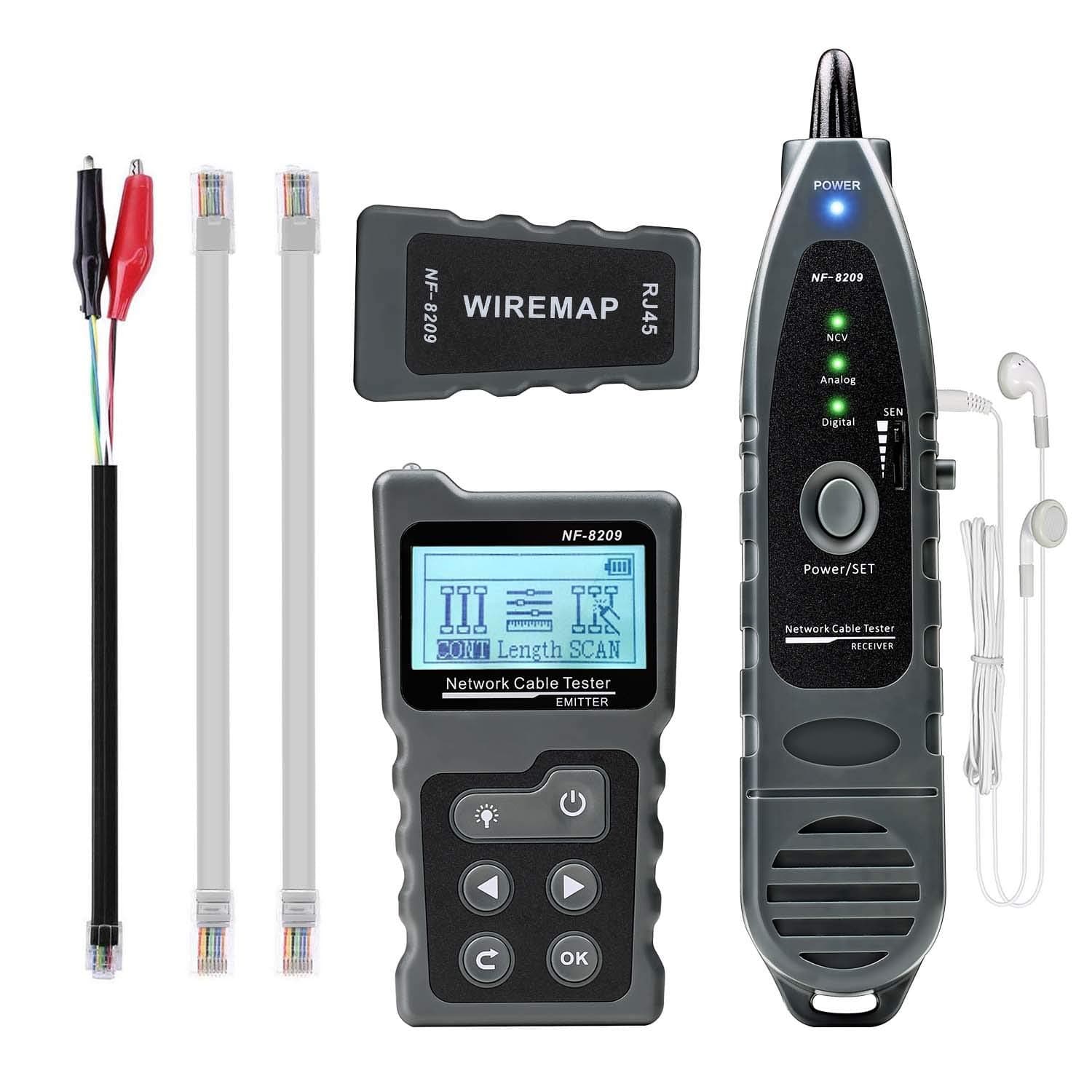 4 in 1 Network Cable Tracker PoE Tester with NCV & Lamp for CAT5e/CAT6/CAT6a, Detect PoE Voltage, PSE Standards, Measure Cable Fault Distance by TDR Function NF-8209