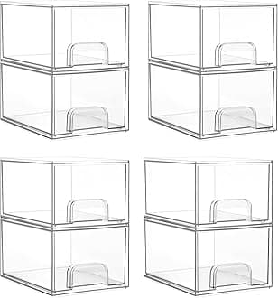 Vtopmart 8 Pack Small Clear Stackable Storage Drawers,Acrylic Bathroom Makeup Organizer,Plastic Storage Bins For Vanity, Undersink, Kitchen Cabinets, Pantry, Home Organization
