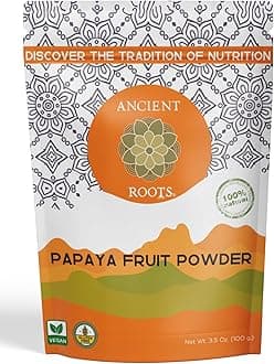 Ancient Roots Papaya Fruit Powder - Natural Food Coloring, No Added Sugar, Filled with Antioxidants, Digestion Support, Tropical Fruit Powder for Smoothies - 25 Servings (3.5 ounces)