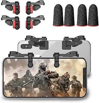 Mobile Game Trigger, Mobile Gaming Controller Compatible with PUBGG/Fortnitee/Call of Duty Mobile, Z108 Aim & Fire Triggers for iPhone and Android Phone, 2 Pair with 2 pcs Finger Sleeves Red