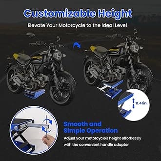 Motorcycle Lift, 1100 Lbs Capacity Motorcycle Scissor Jack with Upgraded Anti-Slip Bottom and Thickened Rubber Wide Deck,Steel Motor Bike Hoist Stand with Crank for ATV, Cruiser Bikes, Dirt Bikes