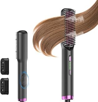 30s Fast Heat-up Electric Portable steam Straightener Brush Ionic Straightening Hot Comb with 2 Essential Oils, Reduce Frizz, Nourishes Hair, 20Min Auto Shut-Off