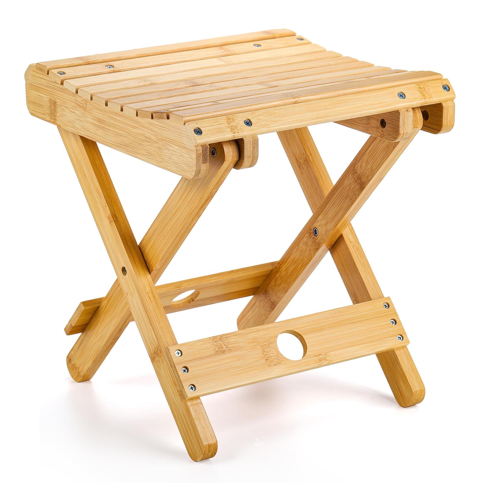Bamboo Folding Step Stool - 12 Inch Height Bamboo Shower Bench Stool Spa Bath Seat Chairs for Shower, Leg Shaving and Foot Rest, Portable Small Stool Little Chair