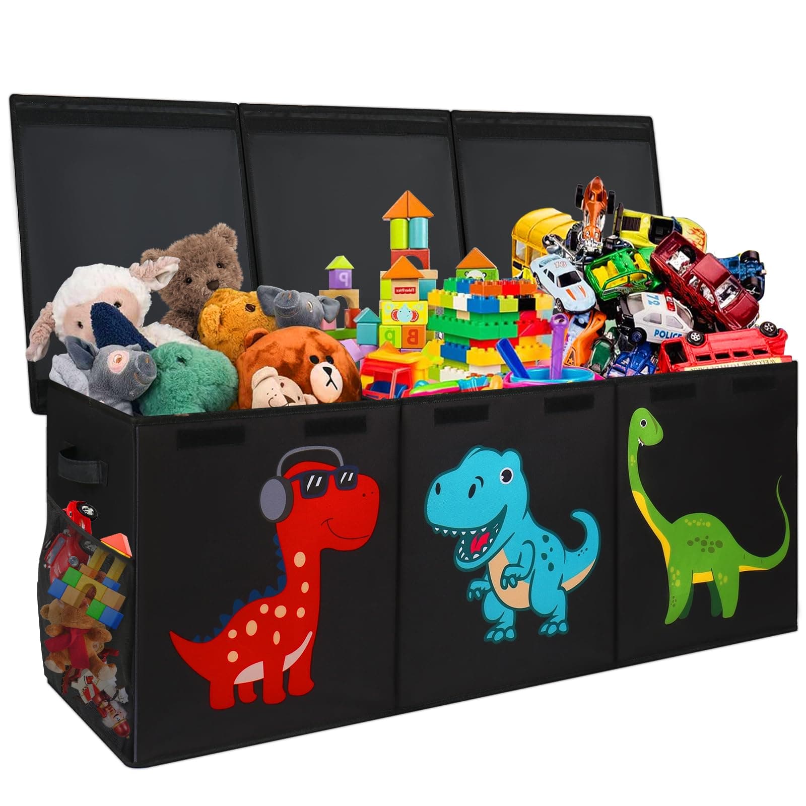 Extra Large Toy Box Chest, Collapsible Sturdy Kids Storage Organizer Bins with Lids, Black Dinosaur Toy Chest for Boys Girls, 40"x16"x16" Toy Storage Bin Boxes for Playroom Bedroom Nursery