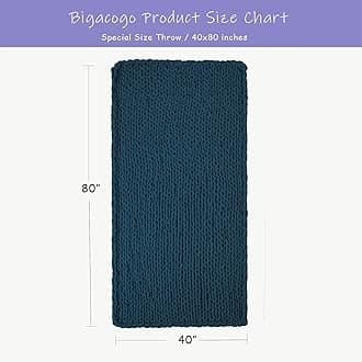 Bigacogo Chunky Knit Throw Blanket for Couch, 40x80 inches, 100% Hand Knitted with Thick Jumbo Chenille Yarn, Cozy Soft Large Rope Knot Cable Crochet Blankets for Sofa Bed Living Room, Deep Sea Blue