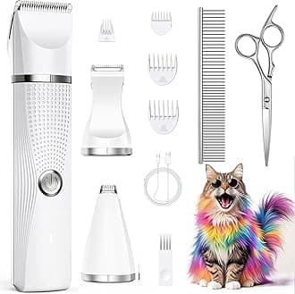 Cat Grooming Clippers Kit with Paw Trimmer, 3 in 1 Electric Pet Hair Trimmer Supplies for Thick Matted Hair, Heavy Coat Butt Shaver Cat Razor Fur Trimmer for Dogs at Home (White)