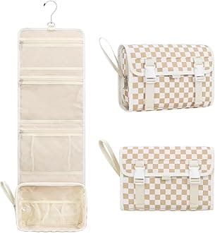 Relavel Hanging Toiletry Bag for Women, Hanging Makeup Organizer with Travel Size Toiletries, Portable Bathroom Travel Bag with Hook for Shaving Kit, Shampoo, Conditioner for Trip - Plaid
