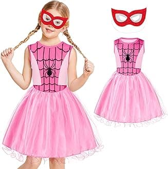 Aomig Spider-Girl Costume, Halloween Kids Spider Costume, Halloween Superhero Costume with Super Hero Mask, Deluxe Girls Spider Fancy Dress Outfit for Halloween Carnival Masquerade Party(100-150)