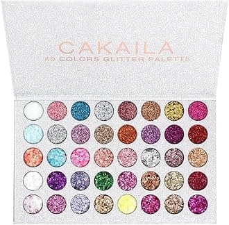 CAKAILA Glitter Colorful Sparkly Eyeshadow Palette For Eye Makeup White Silver Glue Gel Face Paint , 40 Colors