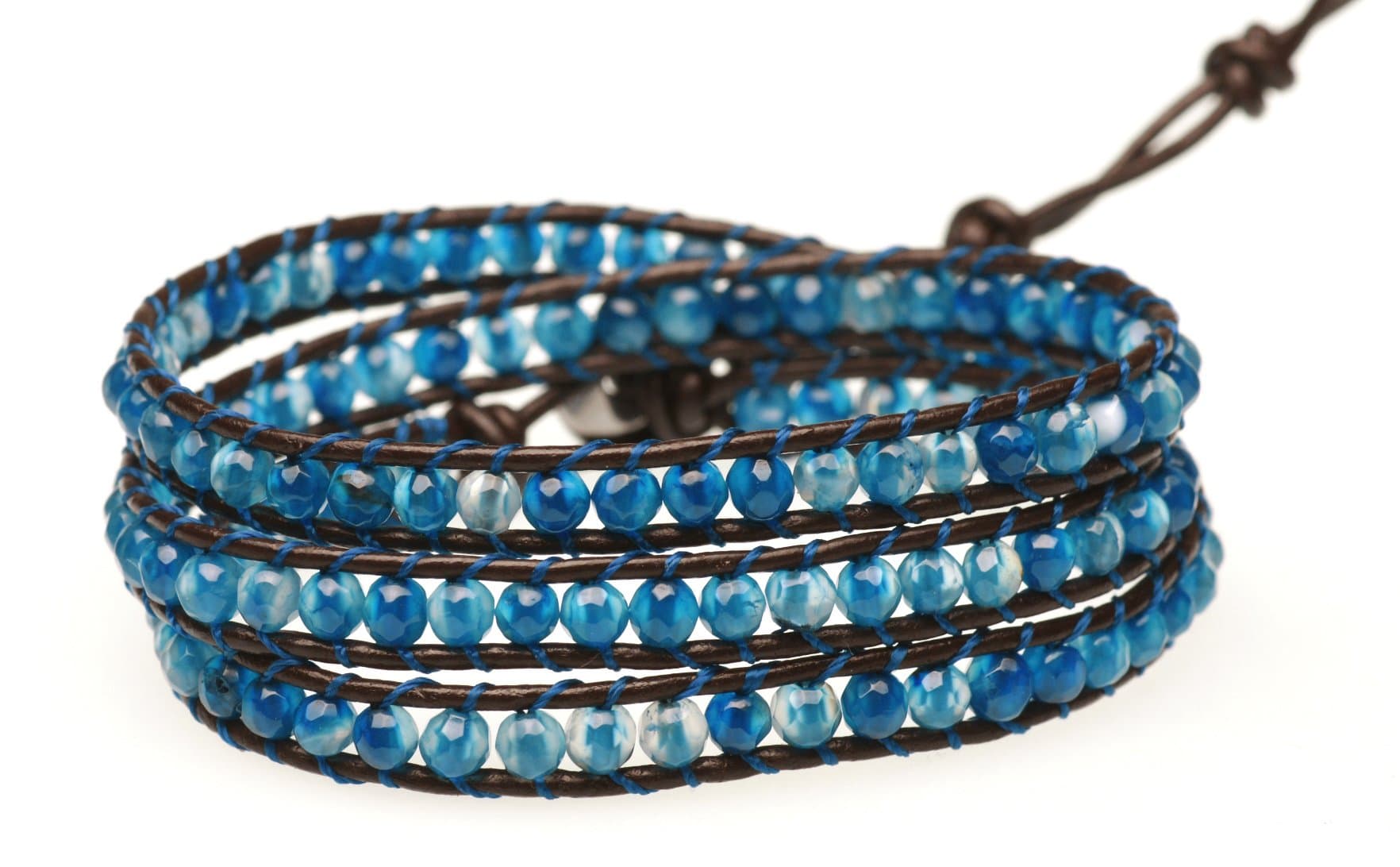 BLUEYES COLLECTION3 Wrap Genuine Leather Bracelet Gemstone Bead