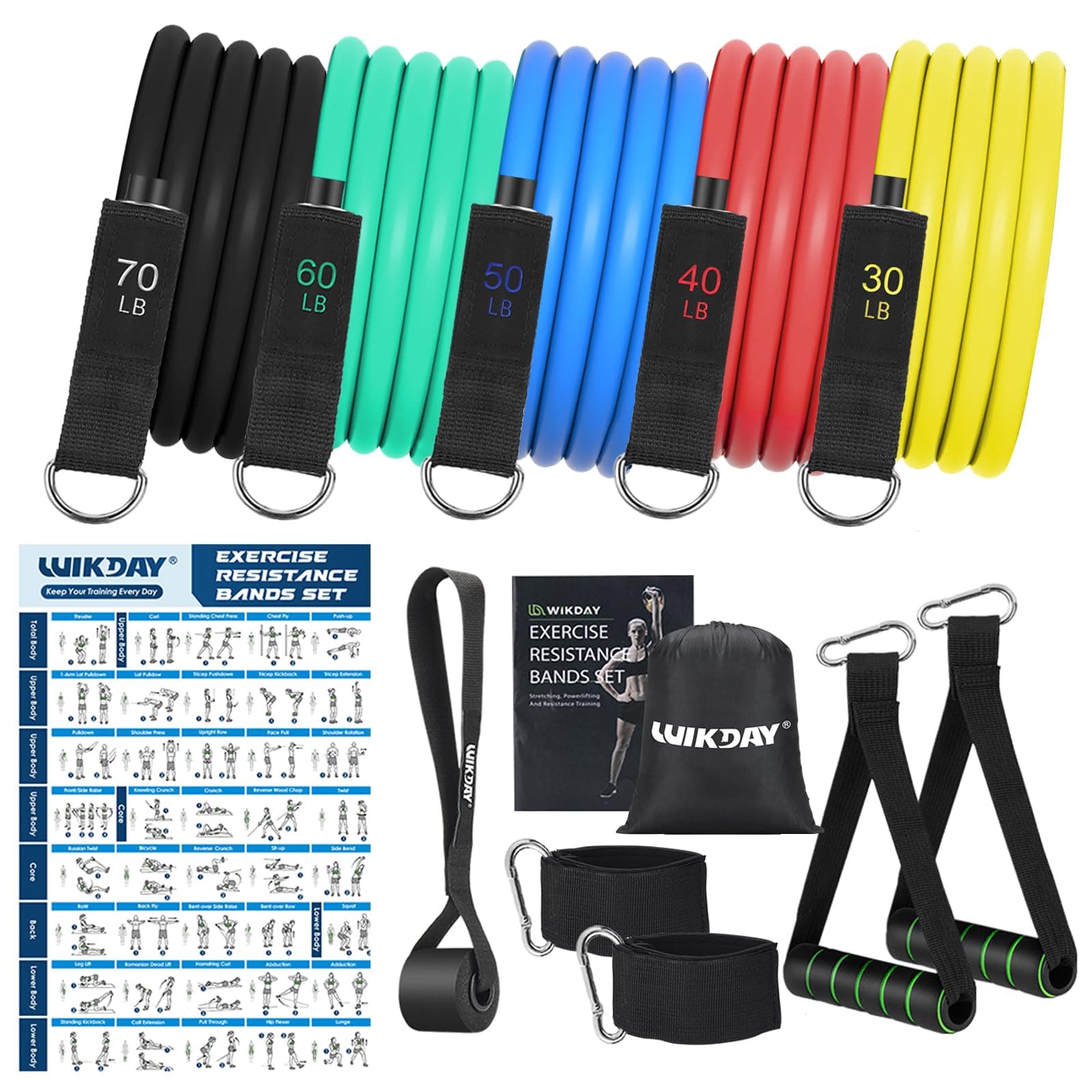 WIKDAY Exercise Resistance Bands with Handles for Working Out Workout Bands Set with Door Anchor for Physical Therapy, Yoga, Pilates