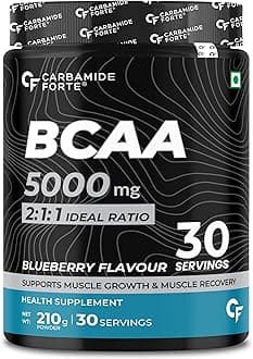Carbamide Forte BCAA Powder 5000mg | BCAA Supplements For Women & Men | BCAA Pre Workout & Intra Workout Supplement 7g Serving with Ideal 2:1:1 Ratio | Beg-Blueberry Flavor - 210g