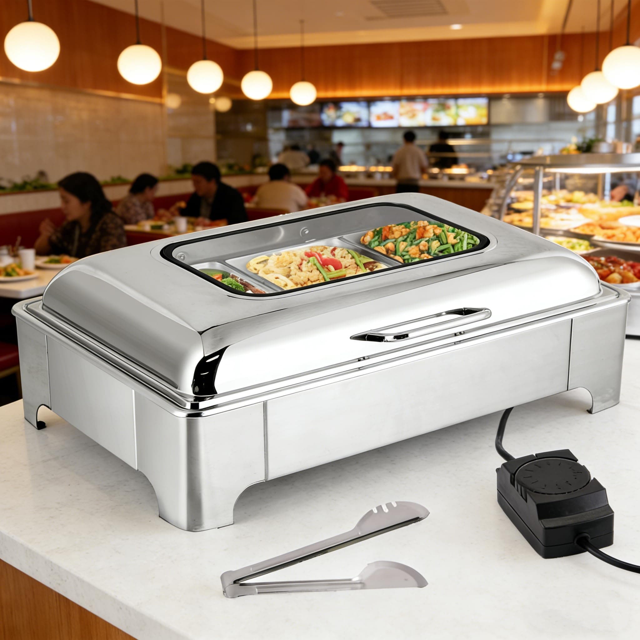 Electric Chafing Dishes Buffet Set 3 Pan 9.5 Quart Food Servers and Warmers with Cover Adjustable Temperature Stainless Steel Warming Tray Set