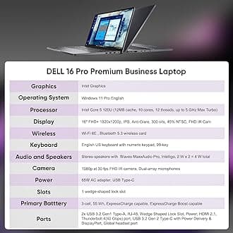 Dell Pro16 Premium Business Laptop, 16" WUXGA 1920 x 1200p IPS Display, Intel Core 5 120U (10 cores, up to 5.0 GHz, Beat Latitude), 32GB DDR5 RAM, 2TB SSD,WiFi 6E, Bluetooth 5.3, Windows 11 Pro