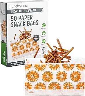 Lunchskins Recyclable + Sealable Food Storage Snack Bags Orange, 50 count