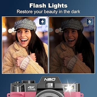 NBD 4K Digital Cameras for Photography - 48MP/60FPS Video Camera for Vlogging, WiFi & App Control, YouTube Vlogging Camera with 32GB TF Card. Wide-Angle & Macro Lens Included (Pink)