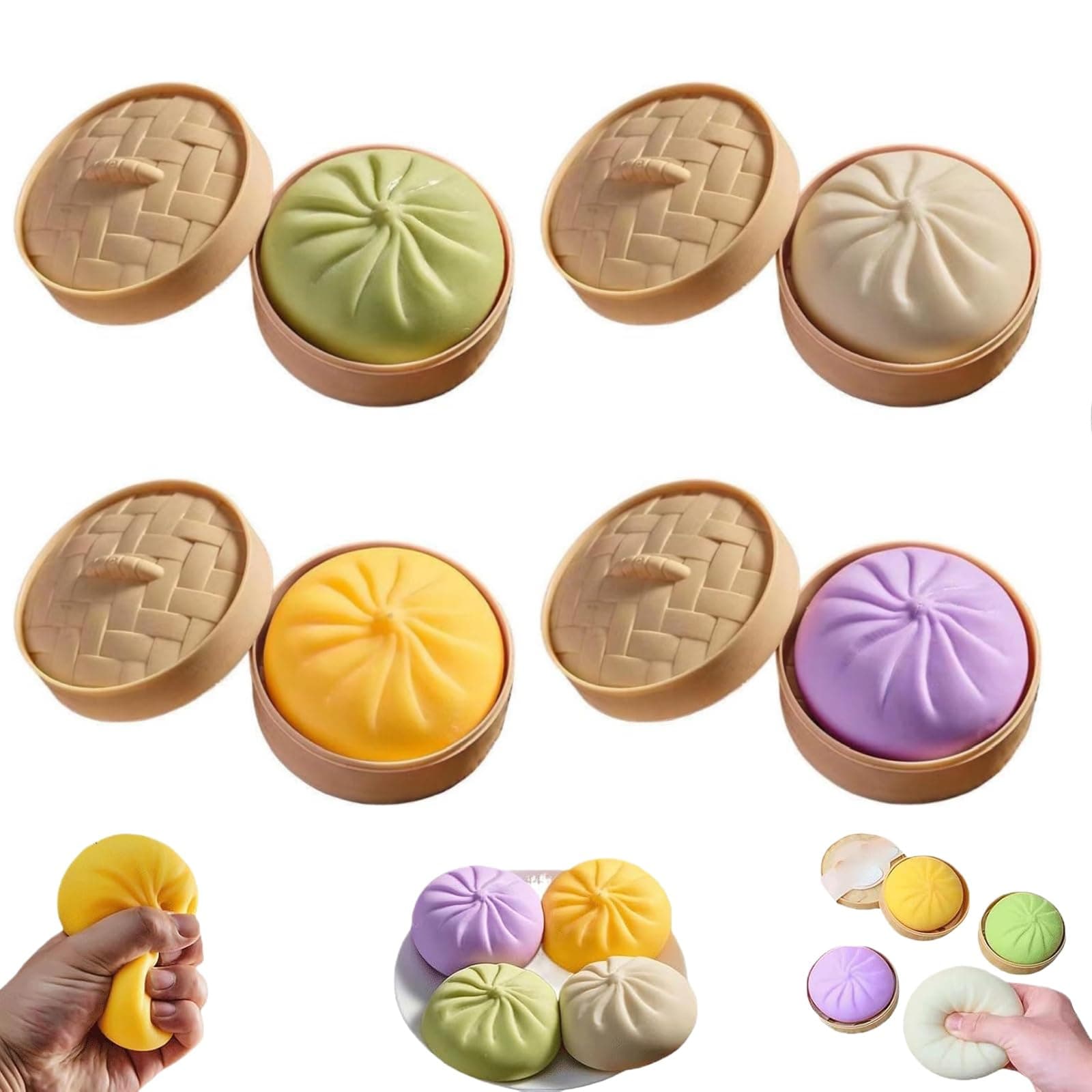 4 PCS Glitter Dumpling, Dumpling Squishy, Rainbow Dumplings, Large Stress Relief Sensory Ball, Anxiety Relief Fidget, Soft Squeeze Decompression Dough（Big）