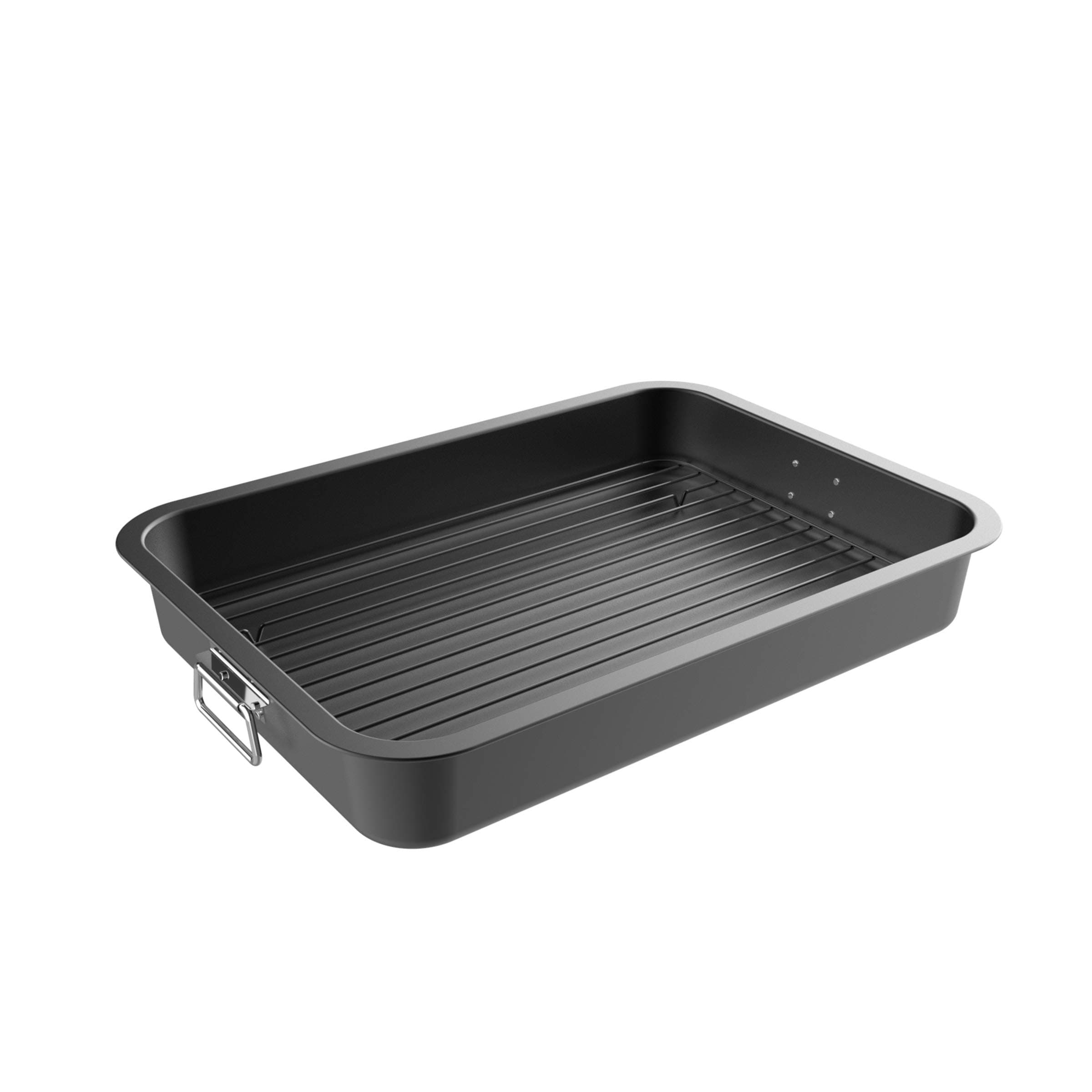 Roasting Pan with Flat Rack - Nonstick Oven Roaster and Removable Tray to Drain Fat and Grease for Healthier Cooking by Classic Cuisine (Black)