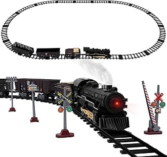 Electric Train Set for Kids, Battery-Powered Train Toy Set with Smokes, Lights & Sound Include 4 Cars and 18 Tracks, Classic Toy Train Set for 3 4 5 6 Years Old Boys Girls