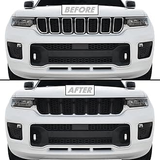 SlickMod Chrome Delete Blackout Vinyl Overlay for 2021-2023 Jeep Grand Cherokee L Grill Trim (1. Upper Grill Trim, Satin Black)