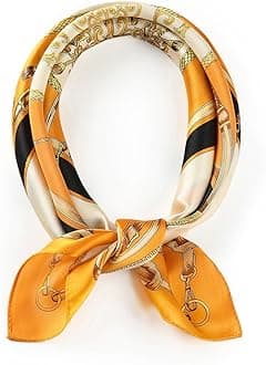 ANDANTINO 100% Pure Mulberry Silk Small Square Scarf -21'21'- Breathable Lightweight Neckerchief -Digital Floral Printed Headscarf (ORANGE)