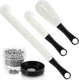 3 Pieces Decanter Cleaning Brush Flexible Bottle Scourer and 400 Pieces Reusable Decanter Cleaning Beads Household Tools for Wine Decanters Goblets Glasses Cups (Black Handle)