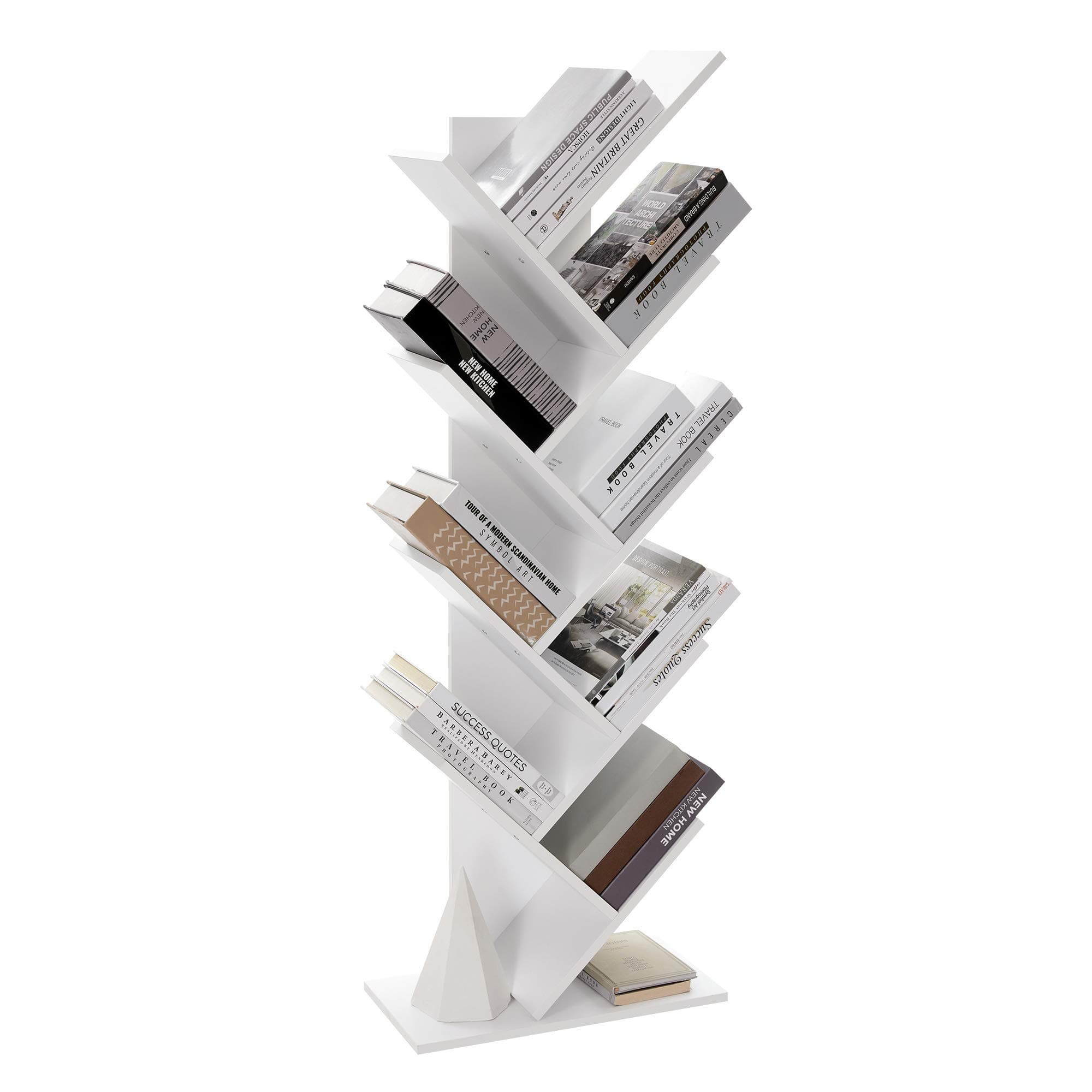 VASAGLE Tree Bookshelf, 8-Tier Space-Saving Corner Bookcase, Holds Books, CDs, Games, for Bedroom, Living Room, White