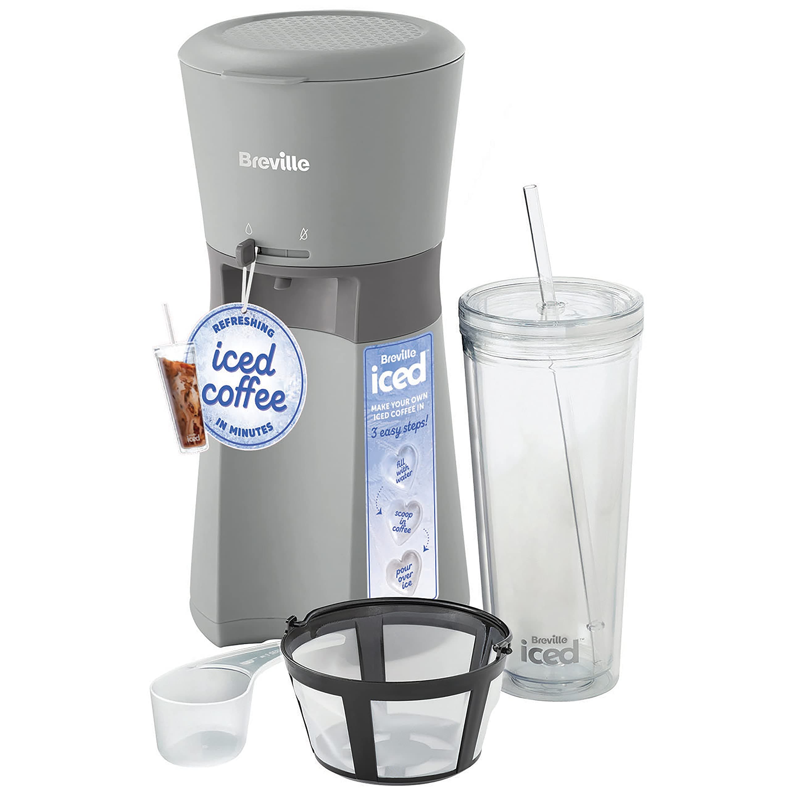Iced Coffee Maker | Single Serve Iced Coffee Machine Plus Coffee Cup with Straw | Ready in Under 4 Minutes | Grey [VCF155]
