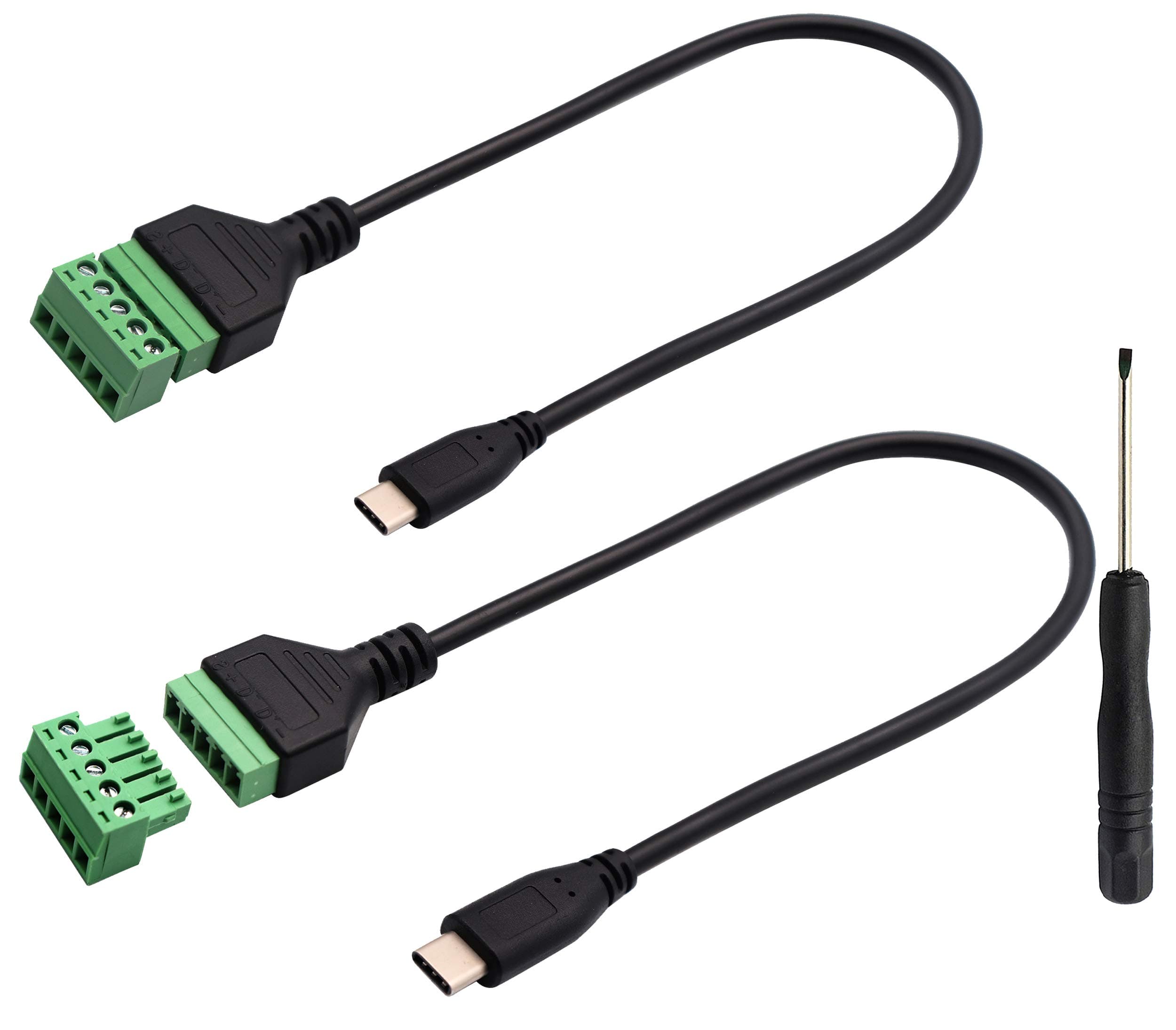 zdyCGTime Type C USB Screw Terminal Block Connector Cable 2.0 Type C USB Male Plug to 5 Pin way Female Bolt Screw with Shield terminals Pluggable Type Adapter Connector Converter Cable（30CM2Pack Male)