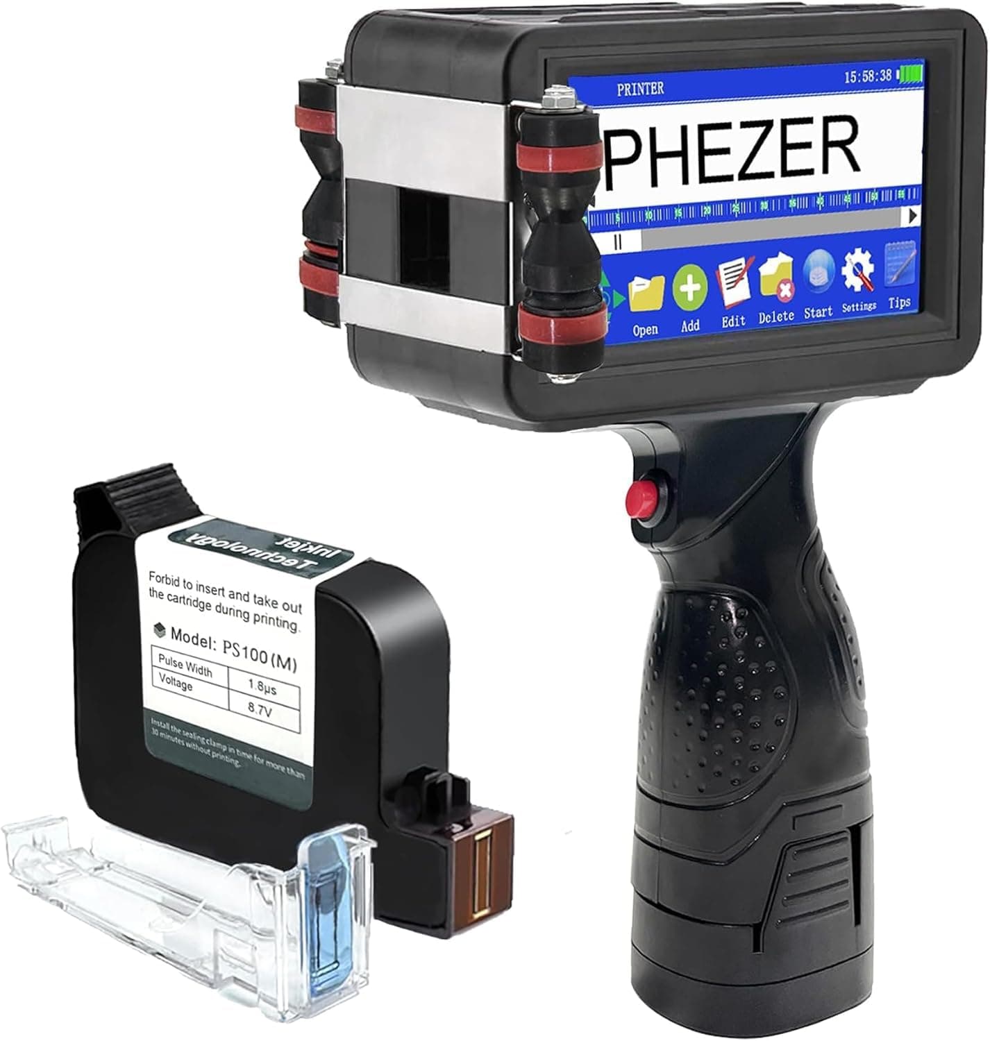 Phezer Upgraded P16 Handheld Inkjet Printer for any Surface with Quick-Dry Ink Cartridge, Intelligent Coding Machine for Date/Time/Barcode/QR Code/Logo (Support 25 Languages & 3 Print Precision)