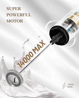 INFOOD Milk Frother Rechargeable with Cover - Coffee Frother Wand, Drink Mixer Handheld with 2 Detachable Stainless Whisks 2 Speed Adjustable for Latte, Cappuccino, Hot Chocolate, Egg, White