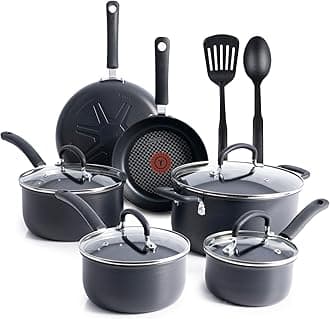 Tefal Ultimate Hard Anodized Nonstick Cookware Set 12 Piece, Oven Broiler Safe 400F, Lid Safe 350F, Kitchen Cooking Set w/Fry Pans, Saucepans, Dutch Oven, Pots and Pans, Dishwasher Safe, Black