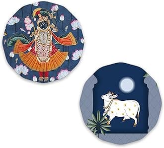 Artvibes Religious Round Shape Wooden Wall Hanging Decor | Decorative Items for Living Room | Gifts | Modern Wall Decoration Artworks for Home | Door Hanging Designer Painting (WH_8815)