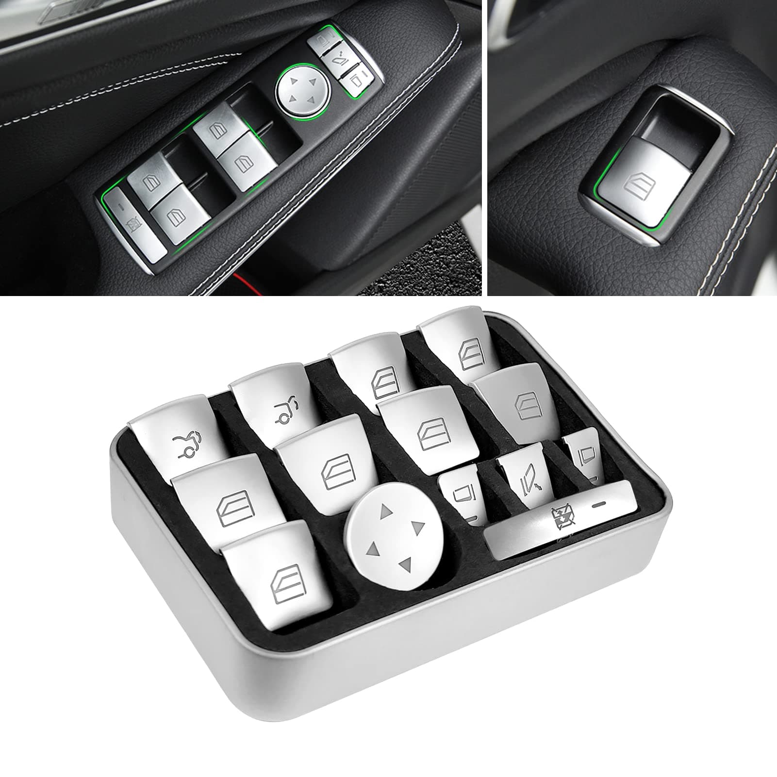 Inner Door Power Window Switch Button Covers Trim Sticker Replacement Compatible with Mercedes Benz A B C E G GLA CLA GLK GL ML GLE Class W204 W212 W246 W166 X166 X204 Tesla Modle X S 14 PCS