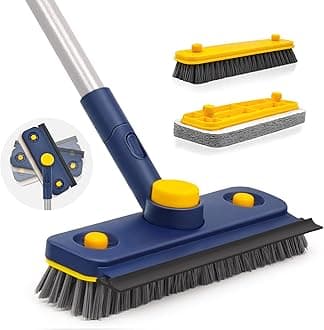 JEHONN Tub Tile Scrub Brush 3 in 1 Shower Cleaning with 360 Degree Swivel Head, 146CM Long Handled Floor Scrubber and Squeegee for Bathtub, Bathroom, Sink, Floor, Wall, Glass(Blue)