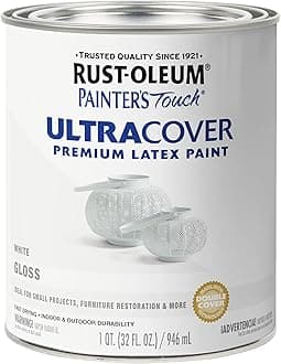 Rust-Oleum 1992502 Painter's Touch Latex Paint, Gloss White 32 Fl Oz, 1 Quarts (Pack of 1)
