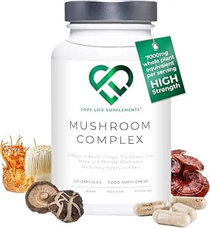 – Mushroom Complex by LLS | Contains 1000mg Reishi, Chaga, Cordyceps, Lions Mane and Shiitake Mushrooms | 120 Capsules - 2 Month Supply | No Fillers | Vegan | Love Life Supplements