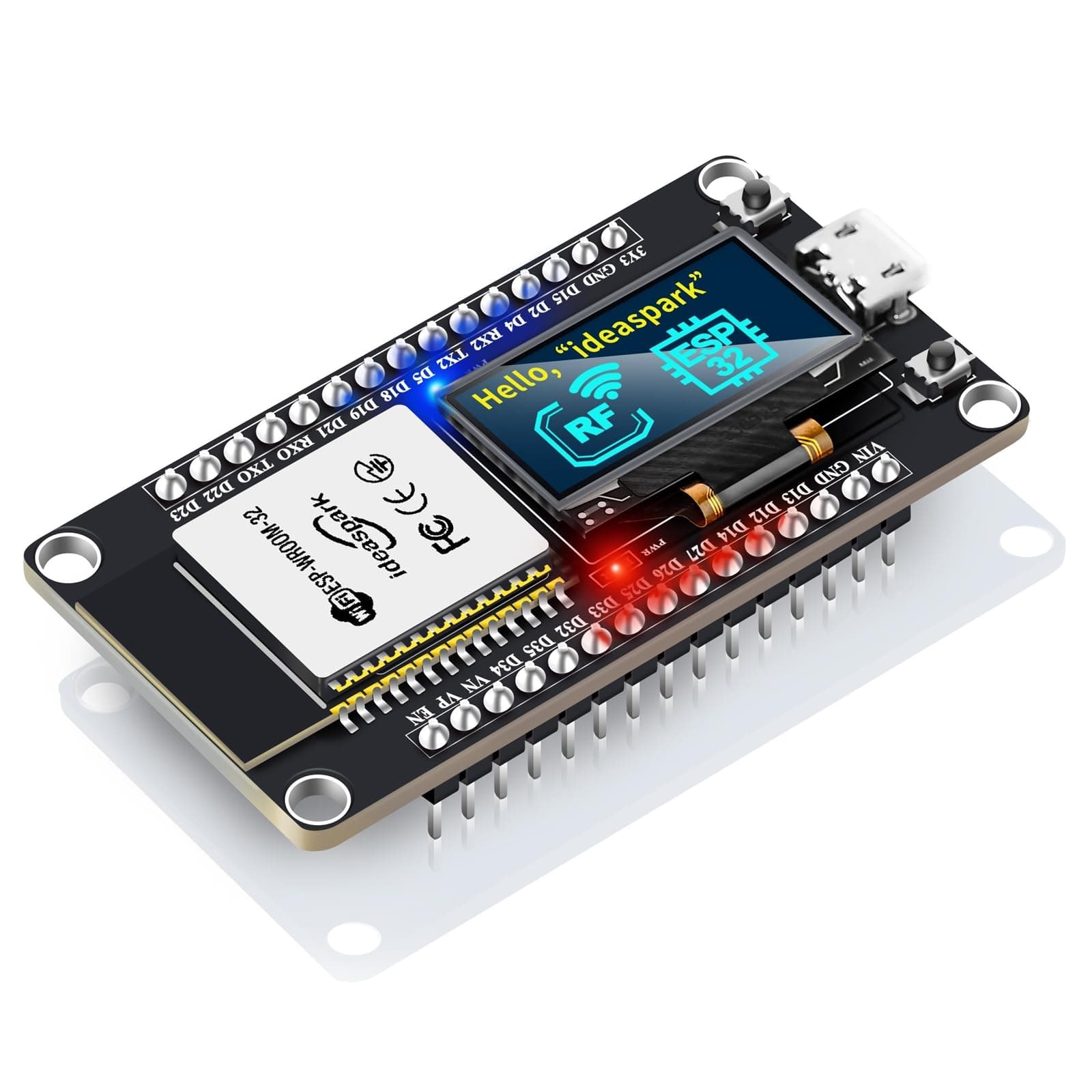 ESP32 Development Board Integrated 0.96 Inch OLED Display,CH340 Driver,WiFi+BLE Wireless Module,and Micro USB Works Great for Arduino/Micropython(Pin Header Soldered)