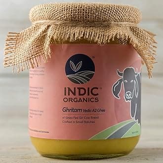 Indic Organics Gir Cow's A2 Ghee | Free Grass Grazing Healthy Gir Cow's Bilona Ghee | Traditional Curd Churned Cultured Ghee | Indian Origin (169 Fl Oz (5 Ltr))