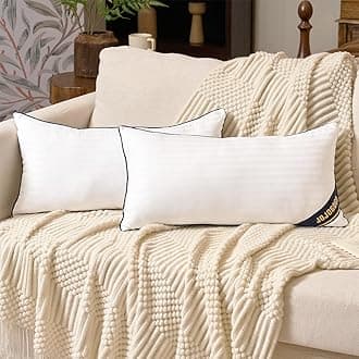 JOJOGOGO 14x22 Indoor Lumbar Pillow Inserts Set of 2, 14 x 22 White Decorative Pillow Inserts for Couch Living Room Bed and Sofa, Synthetic Down Alternative Indoor Decor Lumbar Pillows