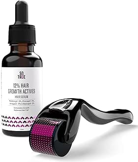 Sotrue Derma Roller 0.5mm with Hair Growth Serum 30ml | 540 Stainless Steel Needles | Derma Roller for Hair Growth & Thickening, Repair Damages with 12% Growth Actives (Black)